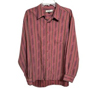 Tommy Bahama Jacquard Striped Silk Mens Shirt XL Multicolor Long Sleeve Woven